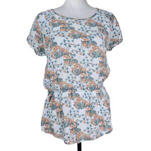 Toad&Co Floral Print Short Sleeve Blouse Sz M Blouson Spring Cottagecore Prairie